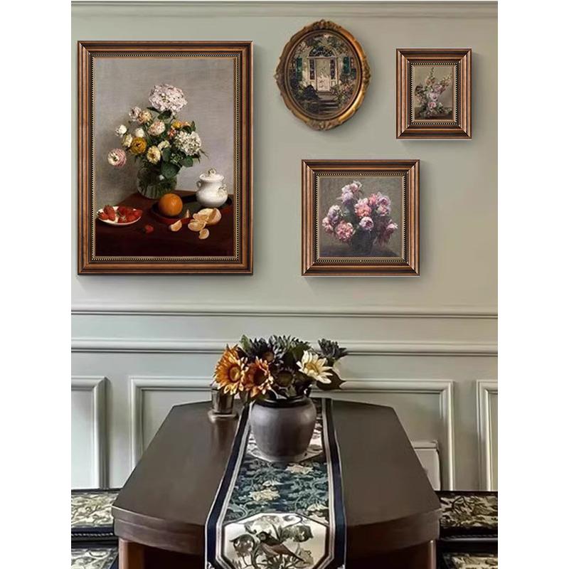 美式覆古花卉装饰画餐厅组合画法式覆古走廊油画客厅背景墙壁画图片