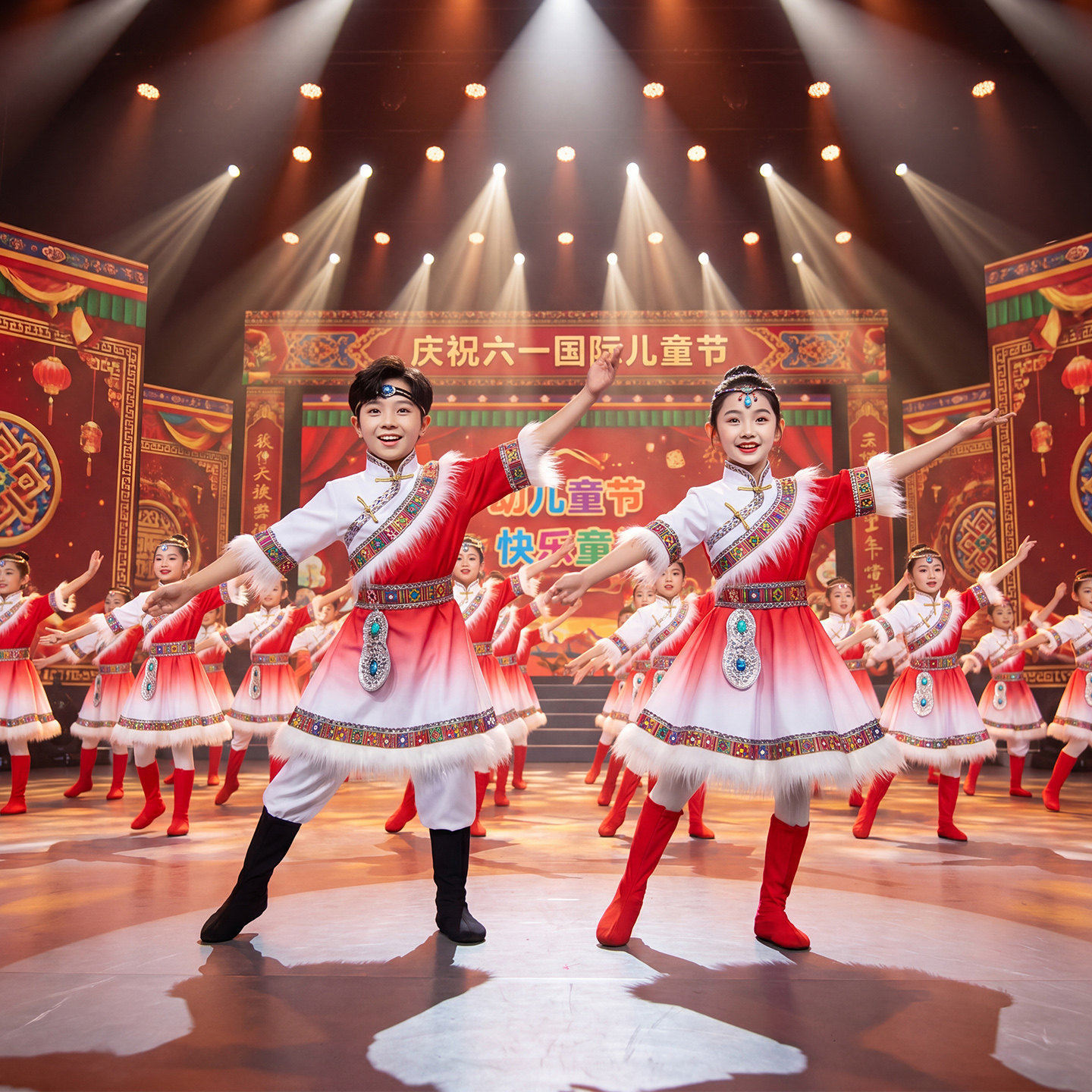 六一藏族服装儿童演出服次仁拉索女童舞蹈服饰吉祥热巴鼓舞表演服