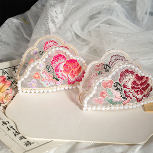 新款宋制刺绣花朵发冠古装汉服妆造仙气可调节莲花珍珠百搭头饰