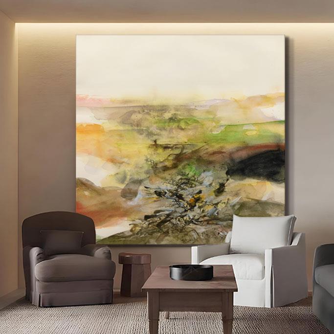 赵无极现代轻奢客厅装饰画抽象高级感艺术餐厅酒店走廊过道挂画