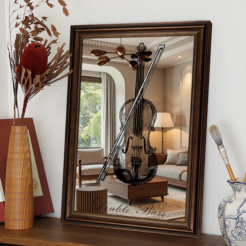 钢琴房镜子装饰画复古音乐室教室乐器挂画舞蹈室小提琴黑白壁画