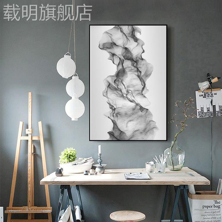 工业风装饰画黑白灰性冷淡感抽象线条螺旋竖版大幅玄关走廊墙挂画图片