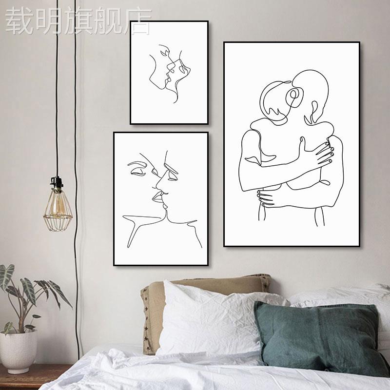 素描夫妇性感挂画浴室厕所Normcore抽象装饰画壁龛创意黑白线壁画图片