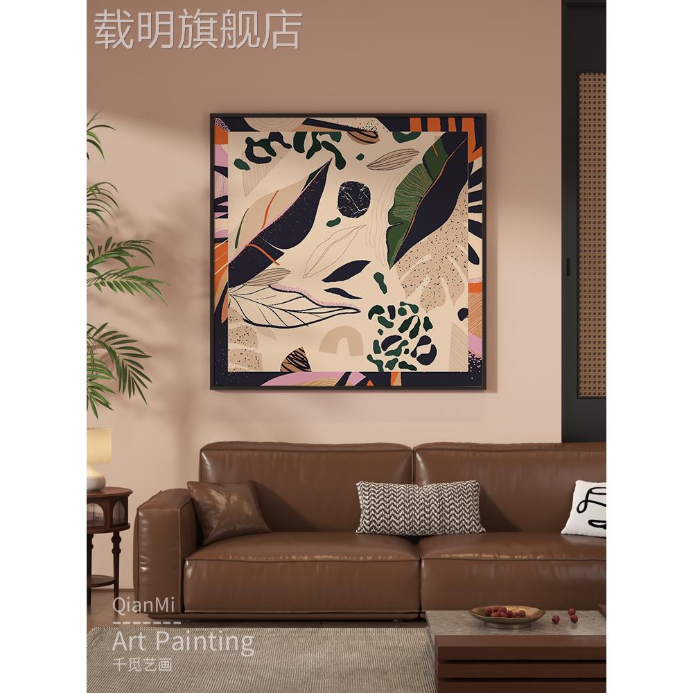 抽象线条绿植玄关挂画北欧简约小众文艺客厅装饰画样板房方形壁画图片