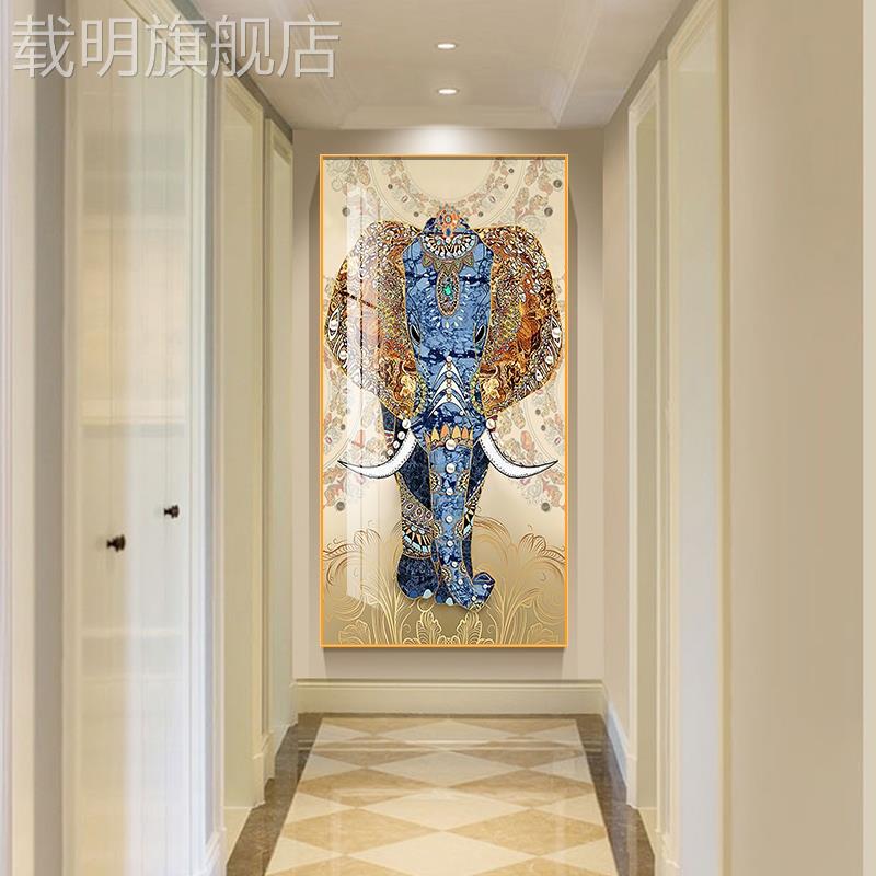 网红2022过道入户装饰画轻奢高端壁画玄关大象尽头入户画麋鹿走廊图片