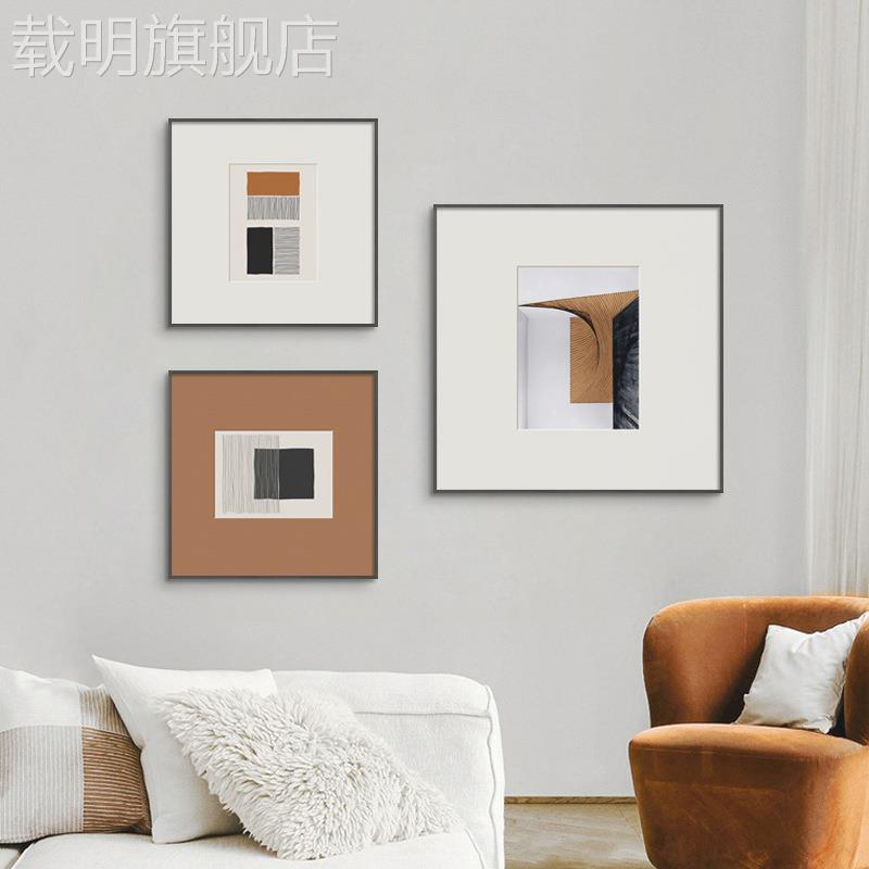 现代简约抽象线条客厅装饰画北欧艺术餐厅卧室橙色壁画晶瓷挂画图片