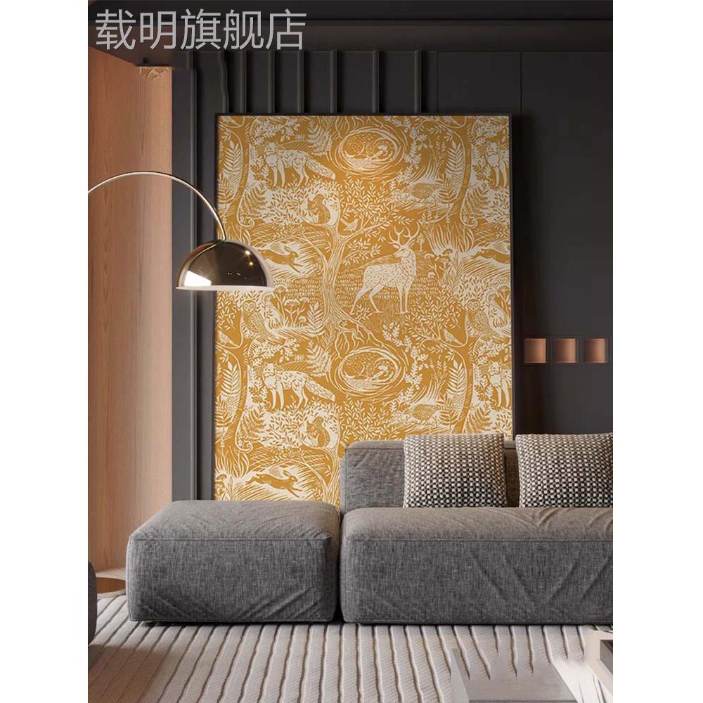 美式轻奢鹿覆古风抽象线条挂画金色高级感小众艺术客厅装饰画图片