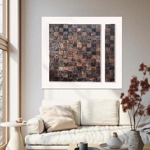 风化老船木实木马赛克背景墙原木风酒店民宿餐厅会所酒吧挂画装饰