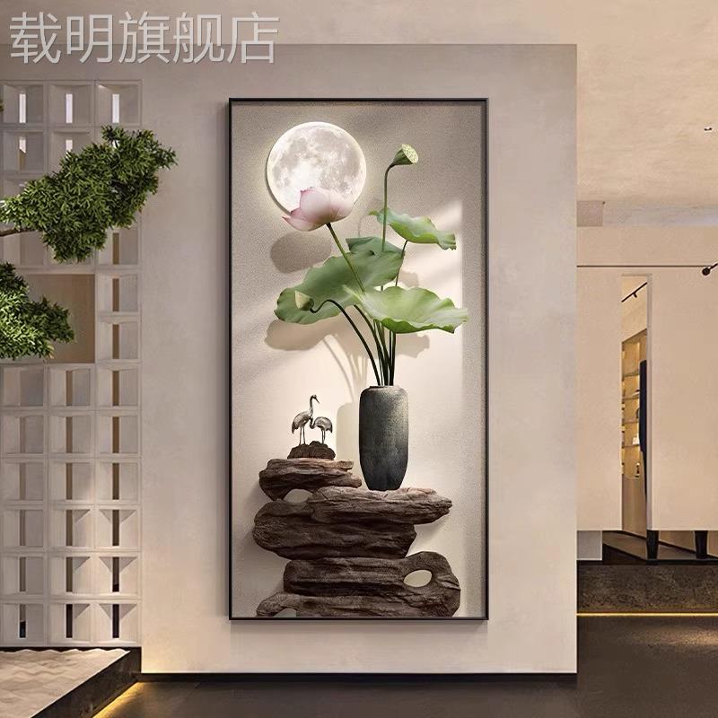 进门新中式玄关画 划小清新荷花装饰画 划侘寂风挂画 划高级感入图片