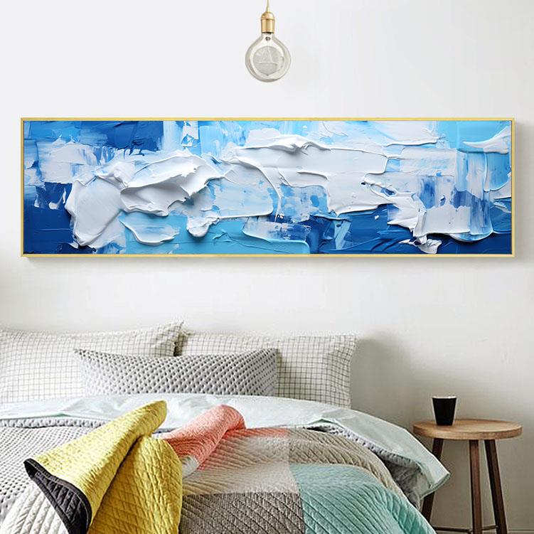 克莱因蓝卧室床头装饰画房间高级感抽象肌理感横幅客厅背景墙画