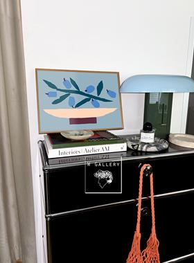 WGallery蓝色橄榄柠檬多巴胺撞色插画装饰画治愈系餐厅挂画