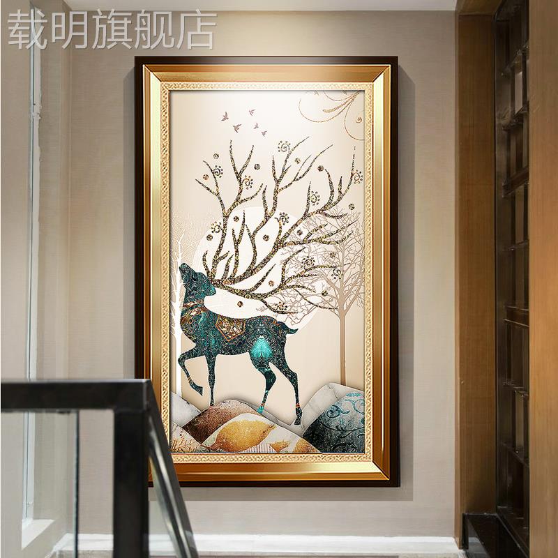 入口入口装饰画美式覆古大象欧式鹿壁画好寓意挂画通俗奢华背景墙图片