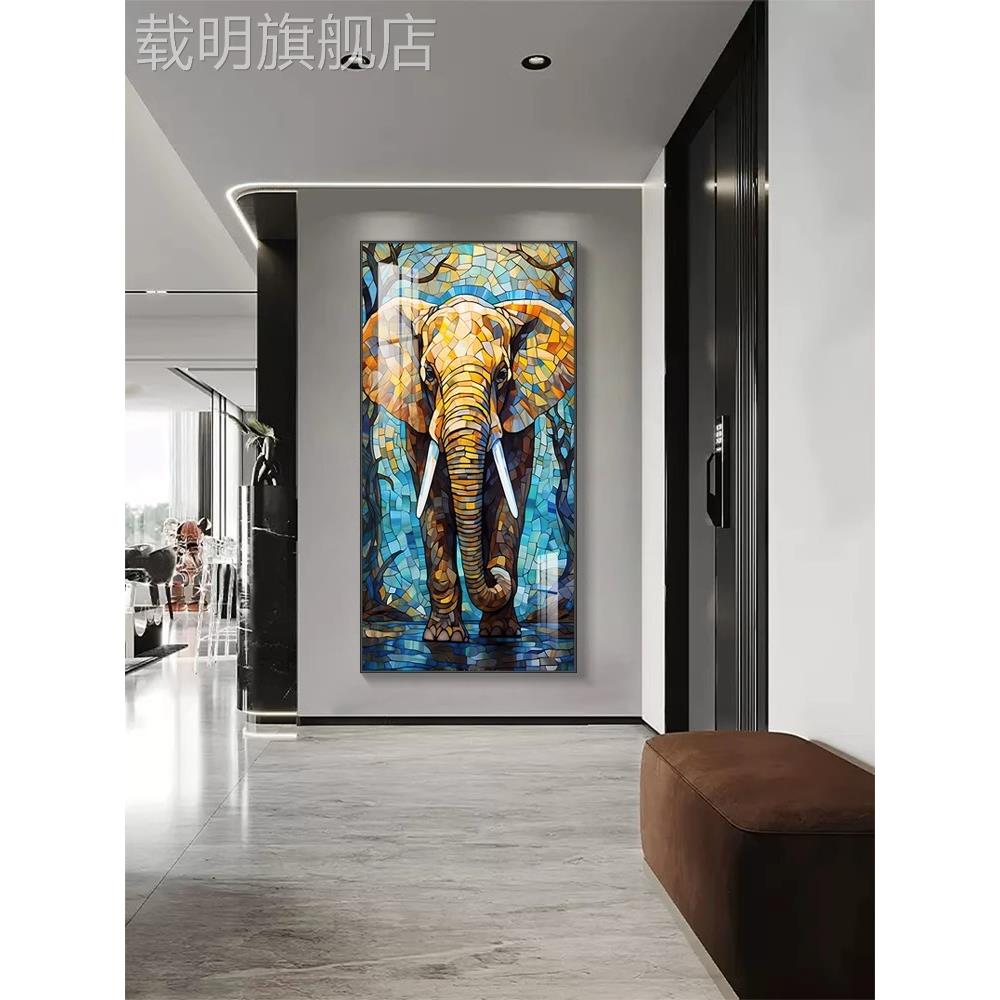 北欧玄关大象装饰画别墅客厅轻奢挂画入户走廊过道美式高级感壁画图片