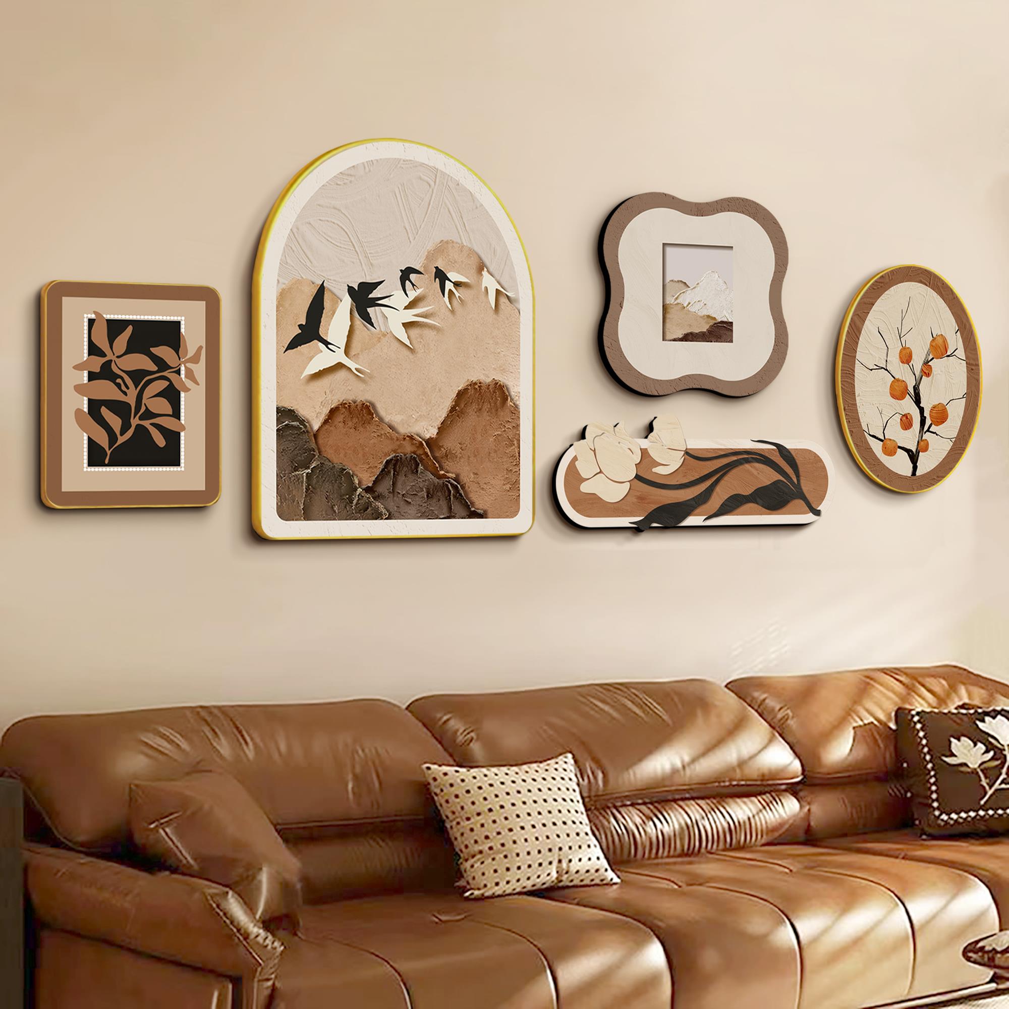 背有靠山中古风客厅装饰画寓意好沙发背景墙挂画现代简约组合壁画