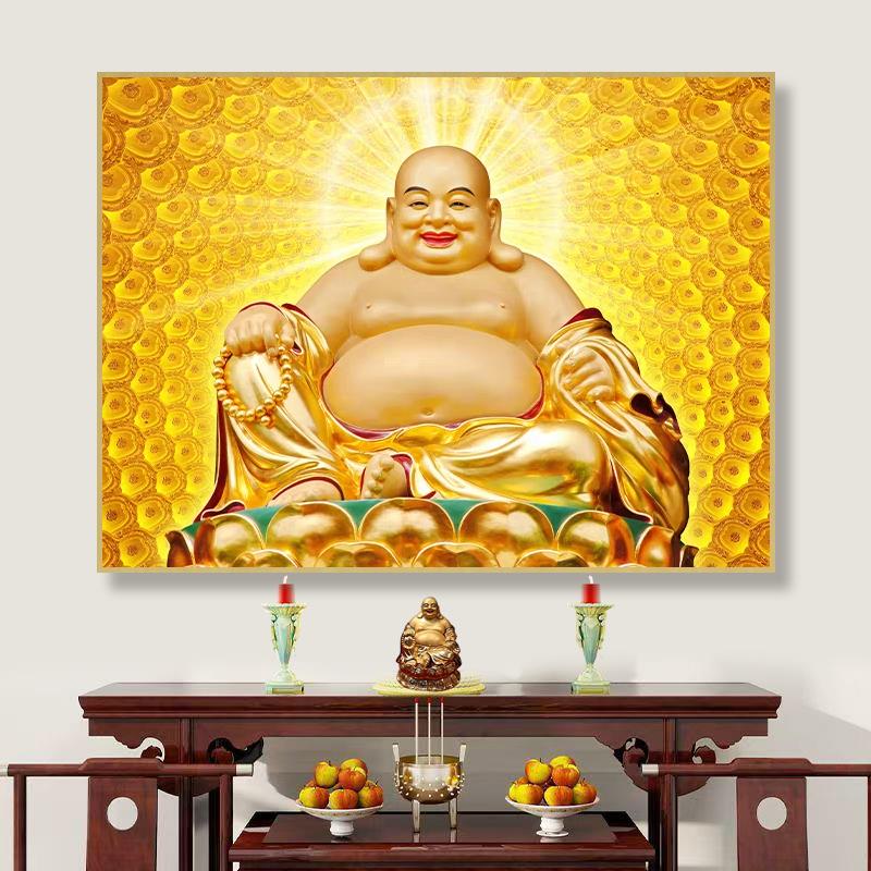 弥勒佛开心佛金身挂画家用大肚佛菩萨壁画笑口常开招财佛像宅佛画