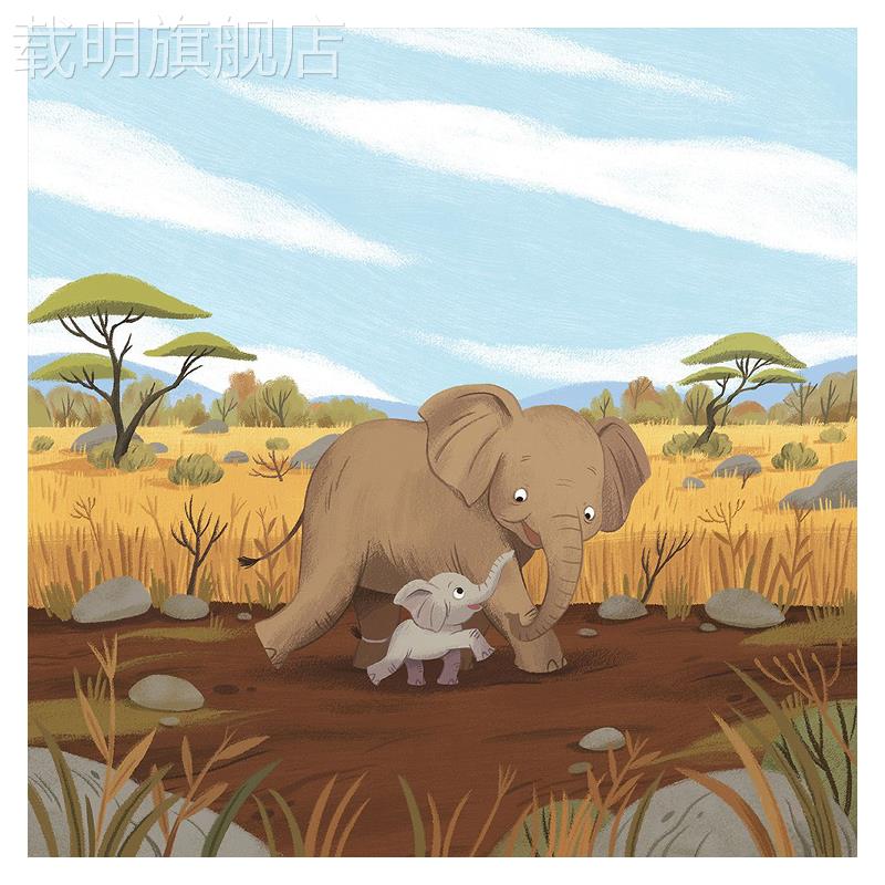 现代简约卡通装饰画客厅玄关子母象艺术装饰画儿童房小众大象挂画图片