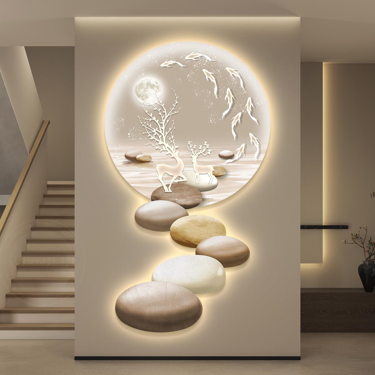 石来运转led带灯轻奢入户玄关装饰画简约现代挂画走廊过道高级感