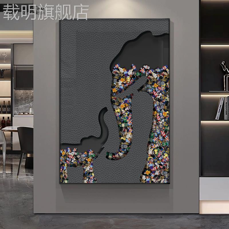 现代简约客厅竖版大象装饰北欧楼梯过道落地挂画入户玄关走廊壁画图片