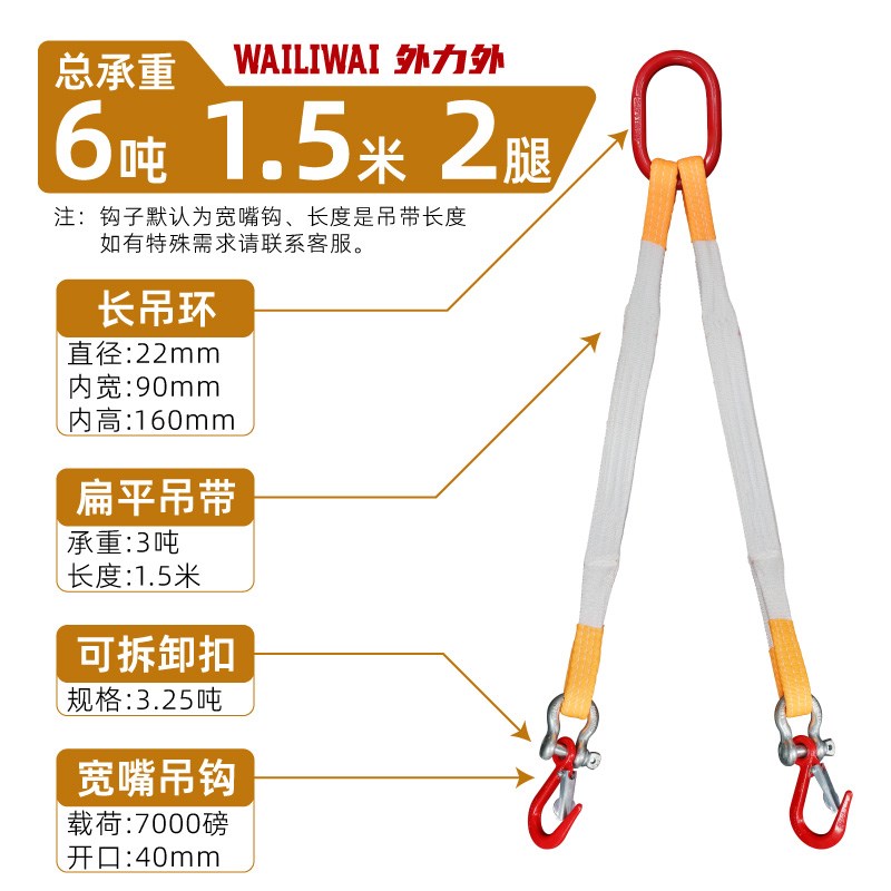 吊装带白色扁平吊带起重行车吊索具2腿4腿2吨5吨10吨带钩组合吊具