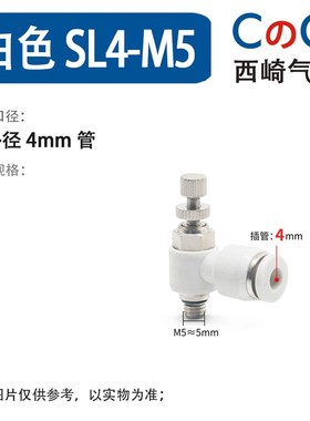 SL节流阀白色气动调速阀单向管道气缸调压阀SA-8/SL4-M5/6-01接头