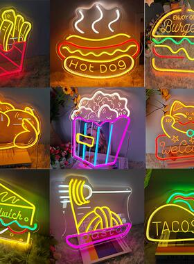 跨境汉堡灯披萨热狗美食霓虹灯牌LED薯条咖啡Ramen发光装饰灯USB