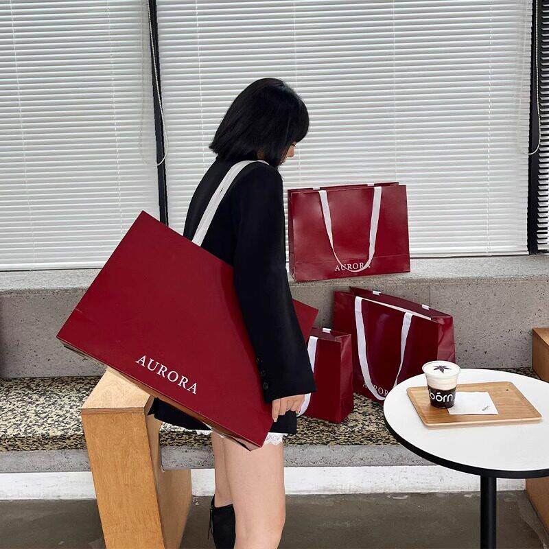 2024安可拉红服装店纸袋女装衣服包装购物带礼品打包手提袋子