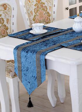 跨境table runner桌布桌旗镶钻条纹茶几布桌布餐桌旗床尾巾