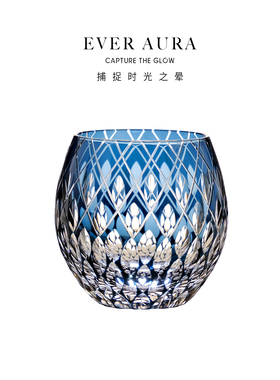 EVRA【远雷·彩】江户切子水晶玻璃酒杯手工雕刻威士忌酒杯礼盒装