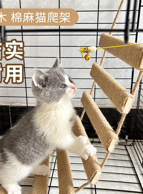 软包剑麻猫咪爬架蹬天梯爬梯桥梯两用实木麻绳跳台猫窝磨爪神器