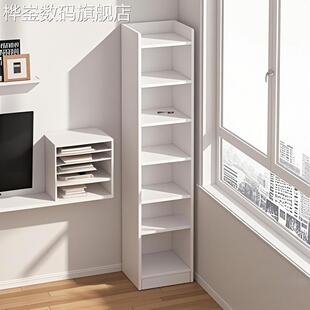 桦崟书架置物架落地简易家用小型卧室窄缝书柜靠墙转角收纳分层书架子摆件饰品垫垫床笠拉车