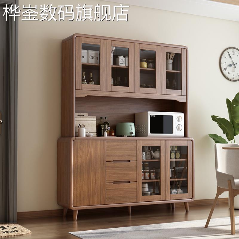 桦崟中式餐边柜实木框茶水酒柜现代简约厨房储物置物柜子家用客厅靠墙