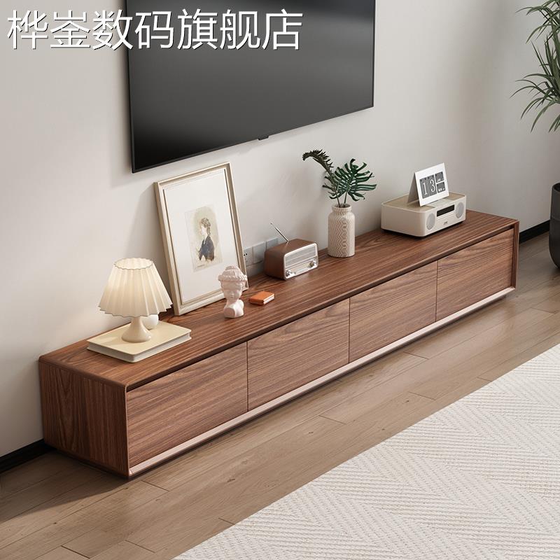 桦崟实木电视柜胡桃木色客厅家用2025新款茶几组合小户型落地电视机柜床笠拉车