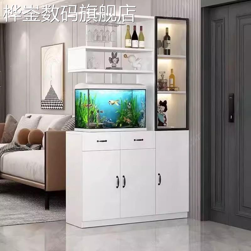 桦崟定制玄关柜一体鱼缸柜客餐厅酒柜隔断欧式轻奢门厅屏风柜进门鞋柜