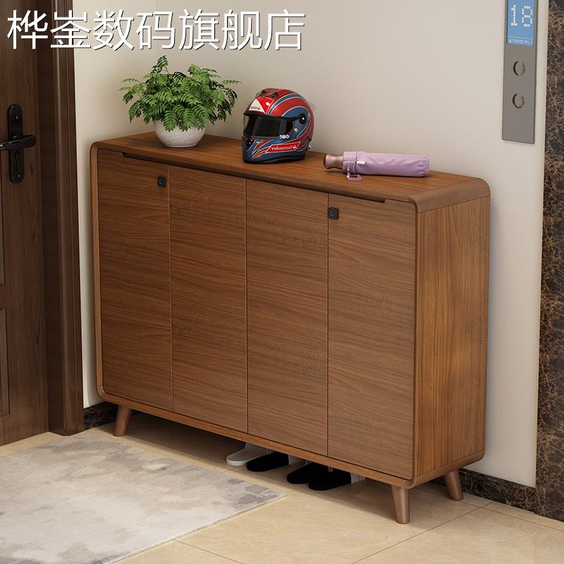 桦崟实木鞋柜指纹解锁新中式大容量 适用于走廊楼道电梯门口 鞋柜2025新款