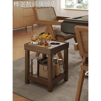 桦崟岩板实木麻将桌茶几茶水架棋牌室专用麻将机烟灰缸双层置物架边几