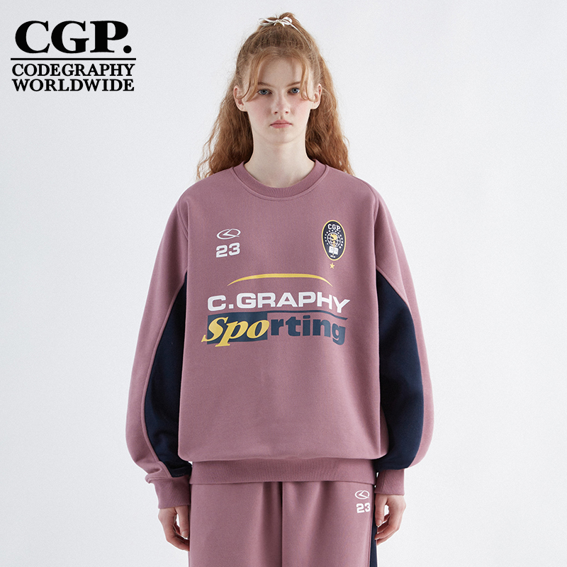 CODEGRAPHY韩国CGP春季字母logo拼接时尚休闲圆领卫衣CBCFUTL130