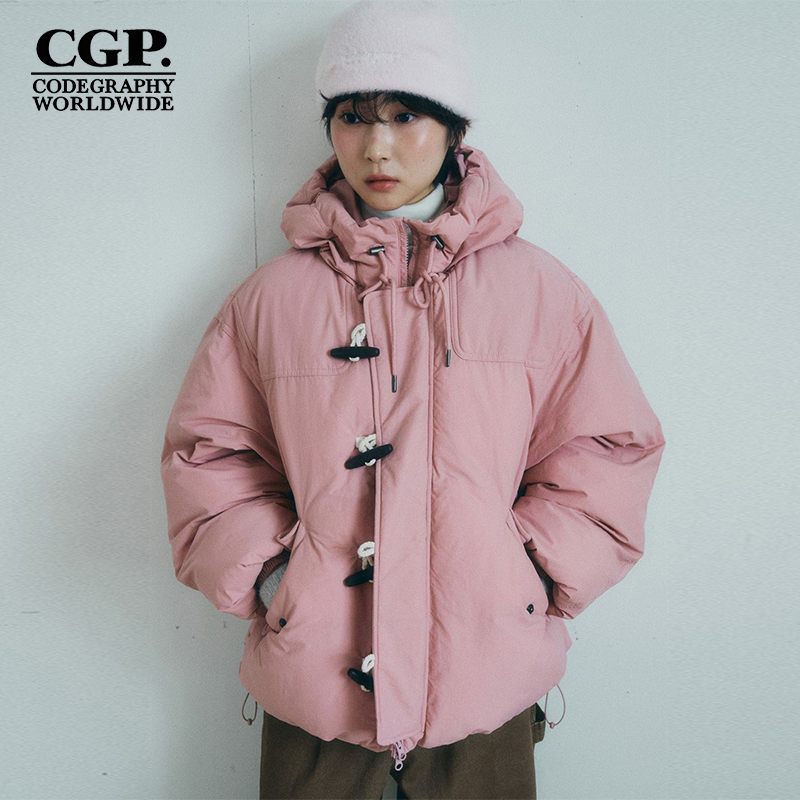 CODEGRAPHY韩国冬季男女牛角扣宽松连帽棉服外套上衣CBDWUHH001