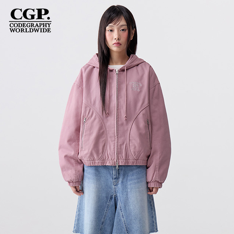 CODEGRAPHY韩国秋季女款百搭休闲全棉连帽夹克外套上衣CBDFWJP001