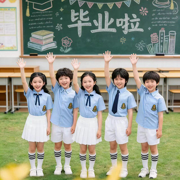 表演服六一儿童毕业照服蓝色校服衬衫小学生合唱演出服夏季短袖
