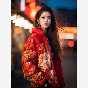 东北大花马甲女款农村过年大花袄女秋冬季新款羽绒棉服年轻人穿