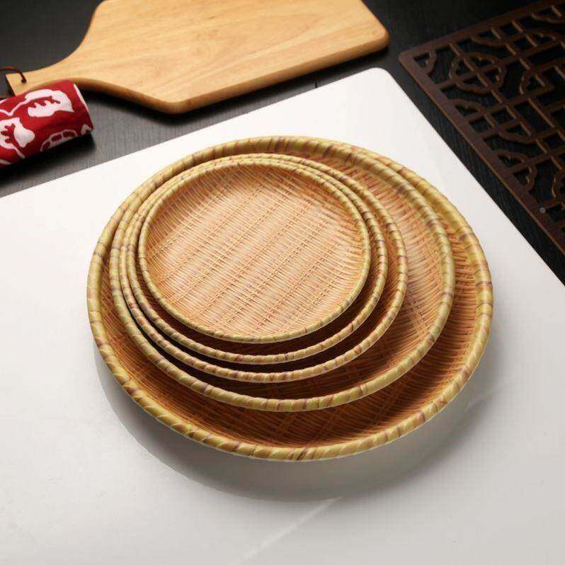 烙饼筐放馒头的竹筐烧饼专用筐竹筐摆盘仿藤编织点心盘子塑料盘子