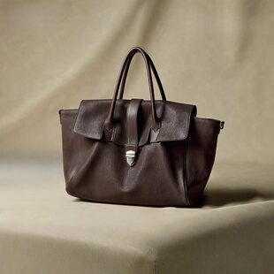 香港裘&&真手提公文包女士真皮复古大容量通勤头层植鞣牛皮包包