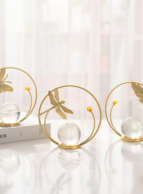 欧式家居摆件电视柜创意装饰品客厅玄关轻奢桌面铁艺水晶球 摆件