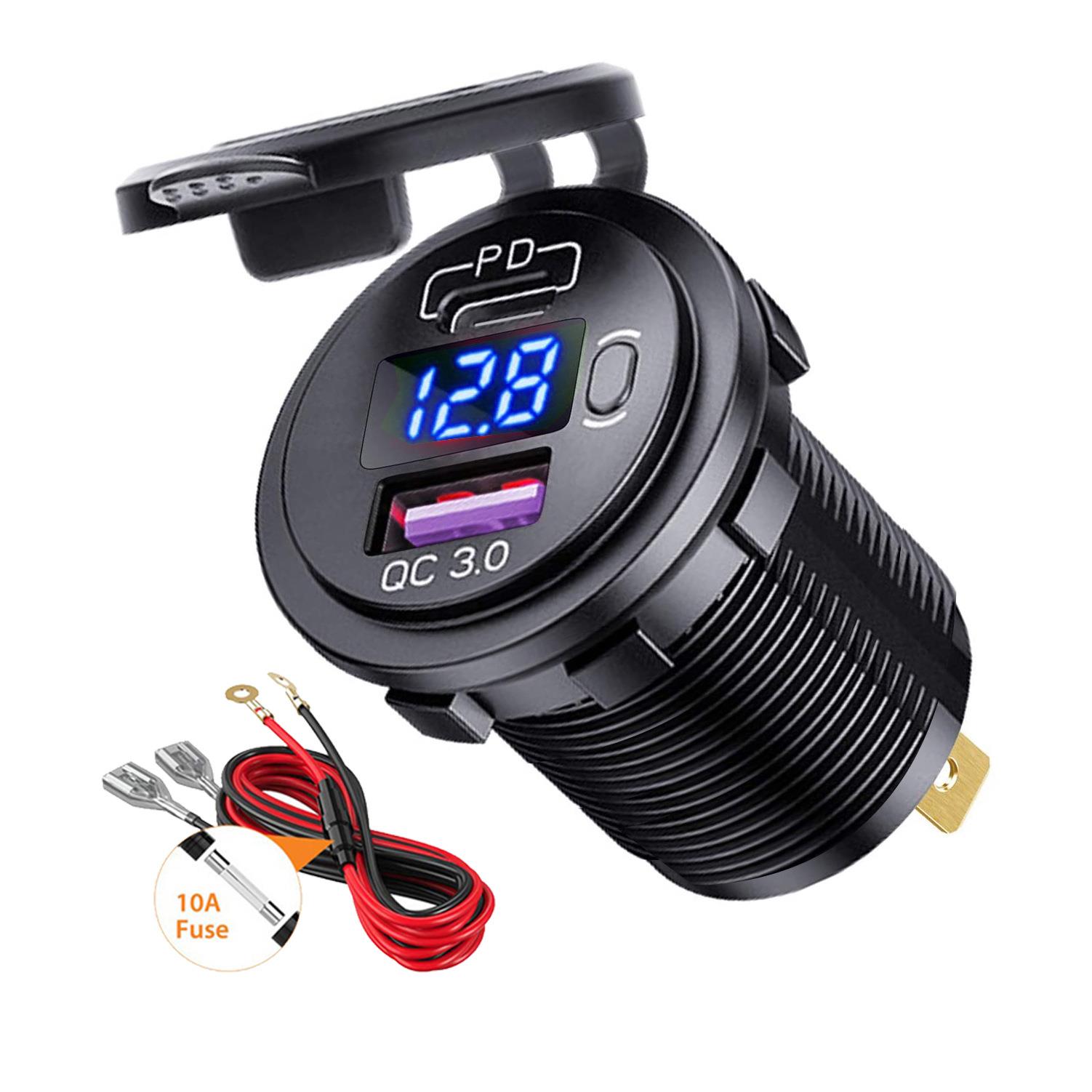 房车QC3.0+PD3.0改装车载手机笔记本电脑USB-C接口充电器带屏按键