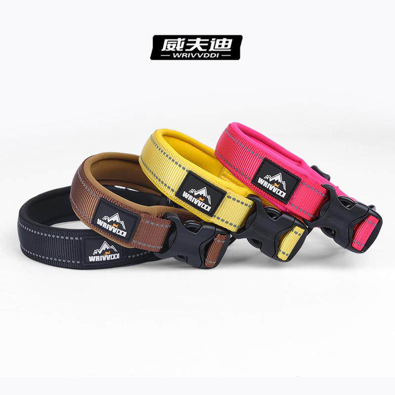 新款狗狗项圈可调节尼龙反光宠物项圈中型犬可牵引纯色狗项圈