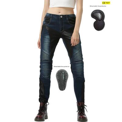 LOONG BIKER 夏季网眼透气款 机车弹力防摔骑行裤 摩托车牛仔裤女