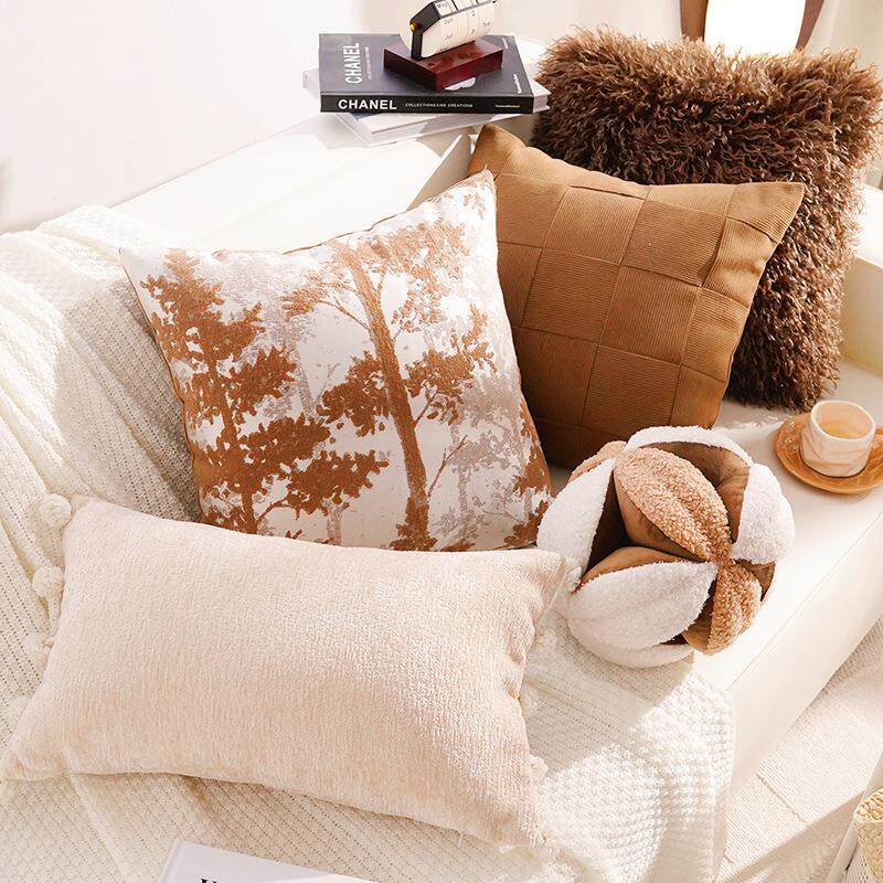 中古风轻奢高级感棕色客厅沙发抱枕抱枕套卧室床头靠背靠垫套含芯