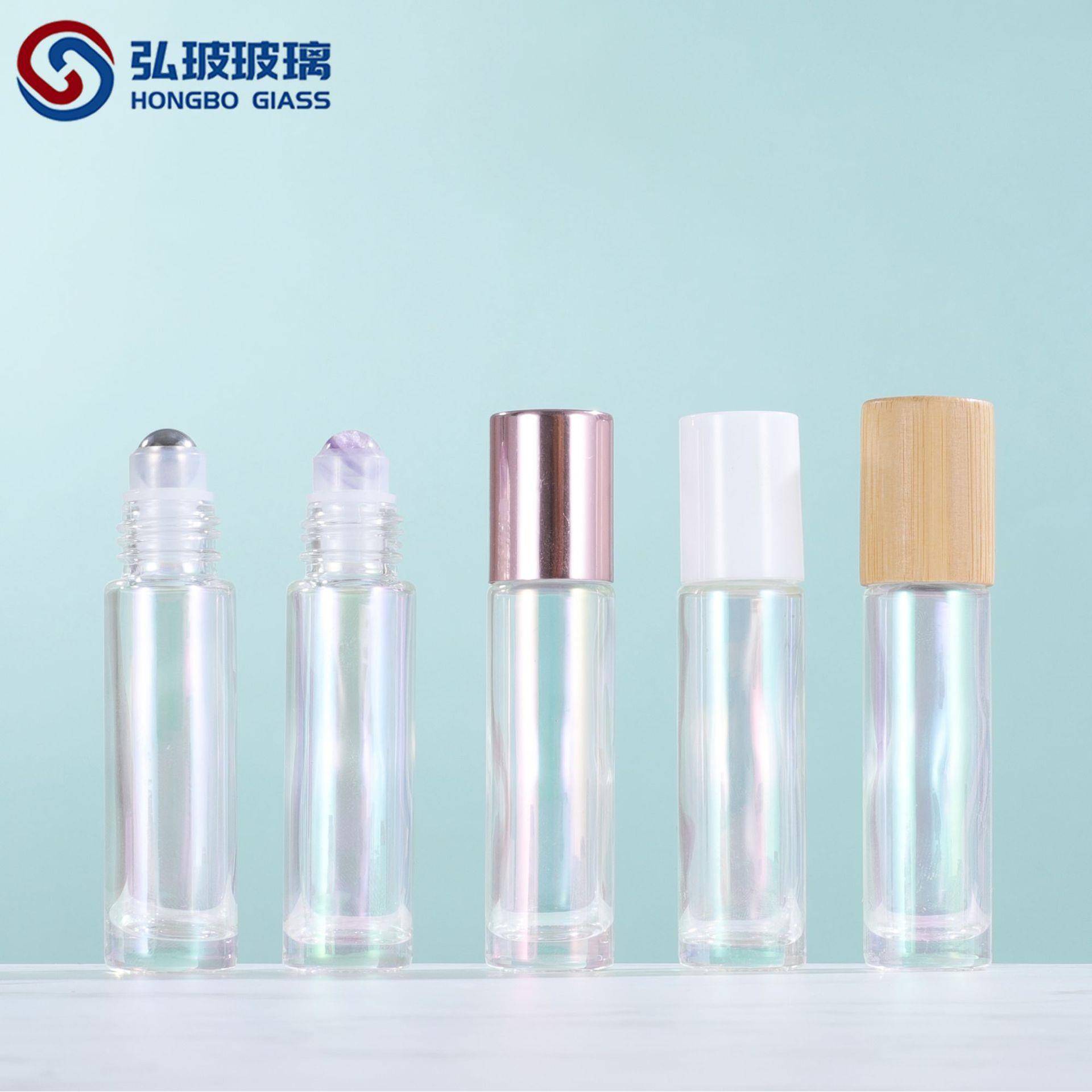 现货10ml电镀炫彩玻璃滚珠瓶焕彩精油瓶真空镀膜走珠瓶香水唇油瓶