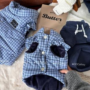 袋袋猫 小飞袖格子宠物棉衣miu系狗狗牵引棉服比熊马尔泰冬季衣服