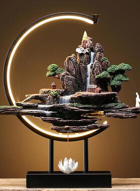 创意中式禅意倒流香炉高山流水摆件香薰炉办公室檀香沉香炉